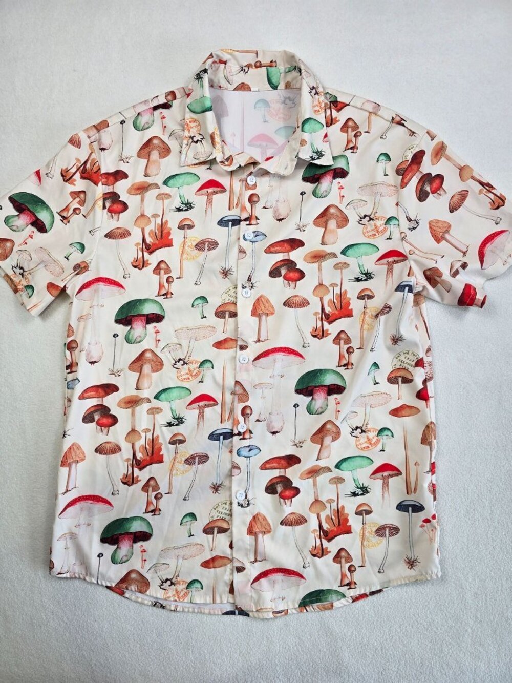 Mushroom Fungi Nature Print Short Sleeve Shirt S Mens Button Down